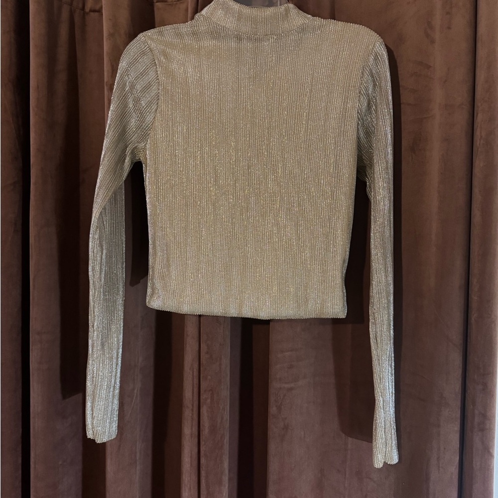 Metallic Ribbed Mesh Cropped Top - Picture 5 of 5